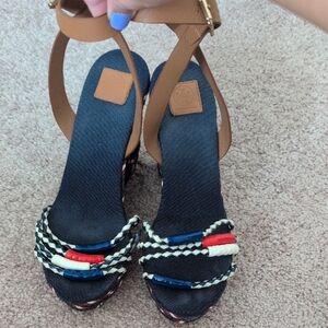 Tory Burch Navy Women's Wedge Heels with Braided Straps